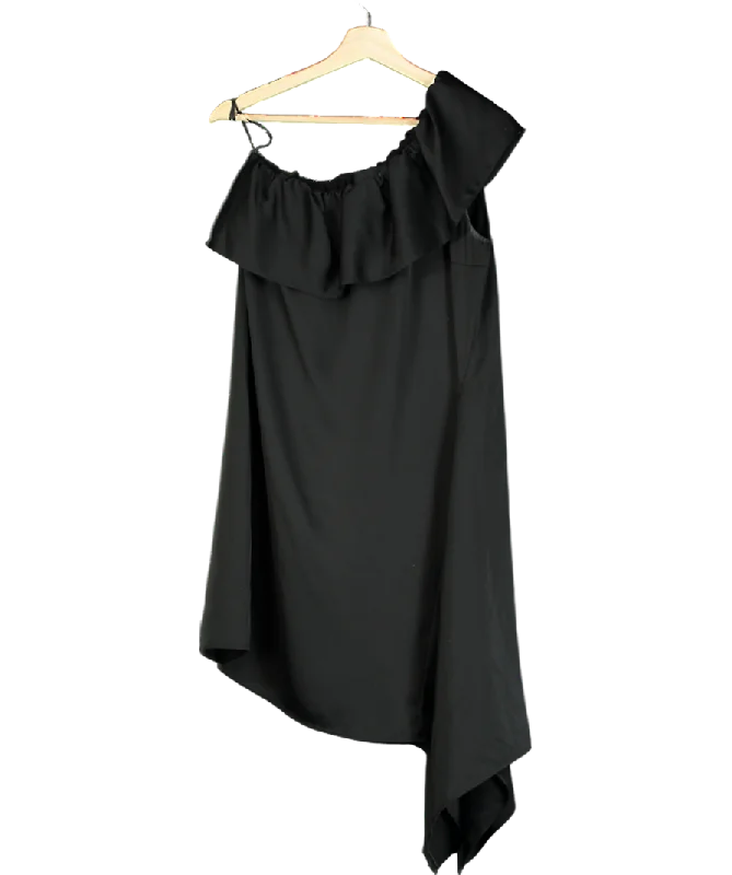 Designers Remix Black Frill One Shoulder Satin Mini Dress UK 6Tactical Dress