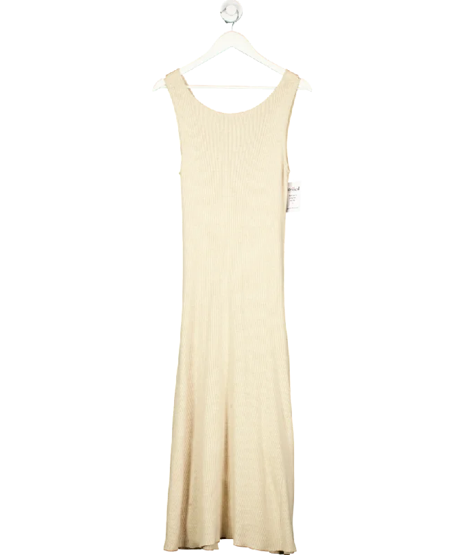 Fig & Basil Beige Knitted Rib Midaxi Dress UK 12Fit-and-Flare Dress