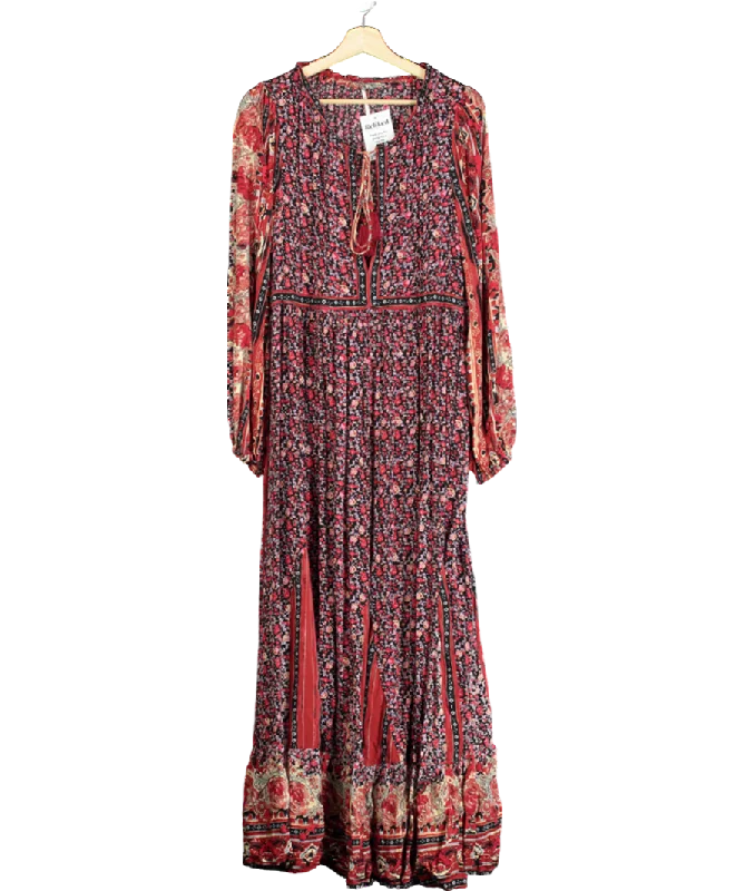 Free People Red Tie Front Floral Maxi Dress UK LCap-sleeve Dress