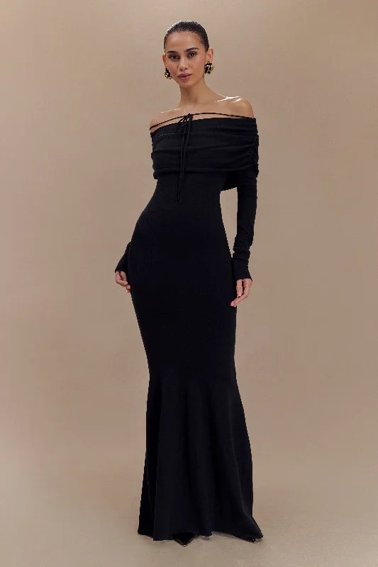 Georgiana Off Shoulder Knit Midi Dress - BlackOff-the-shoulder Dress