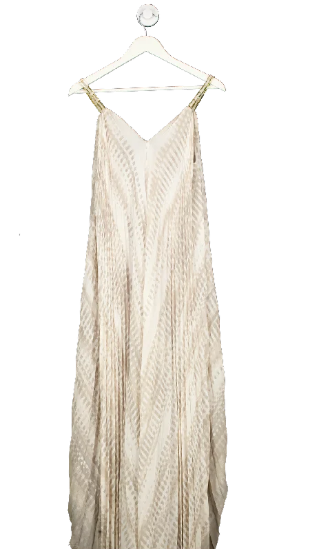 Halston Heritage Beige Chain Strap Pleated Maxi Dress UK XSBodycon Dress