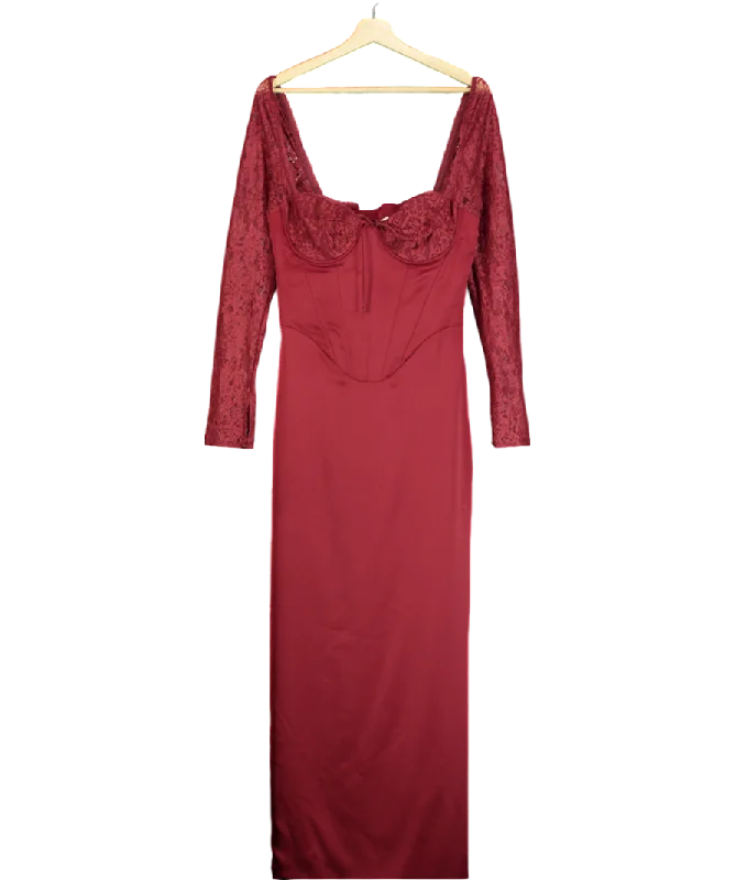 House of CB Red Berry Satin Maxi Dress With Corset UK MTutu Dress