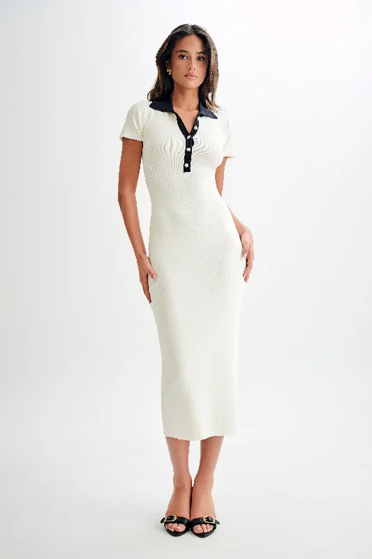 Jessamine Collared Contrast Maxi Dress - IvoryPeplum Dress