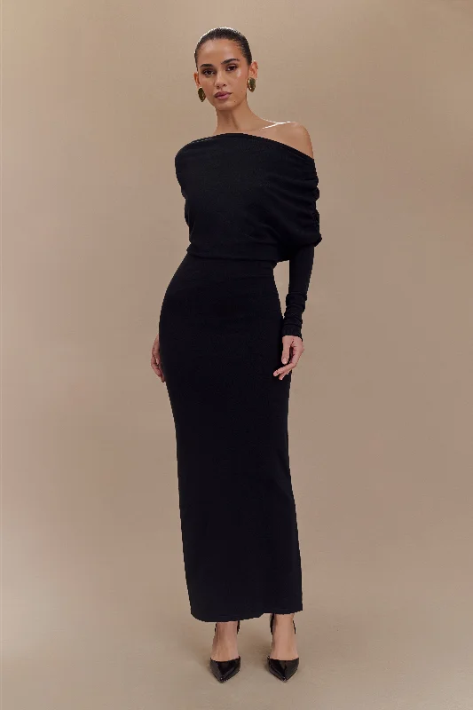 Jessie Cowl Neck Knit Midi Dress - BlackCocktail Dress