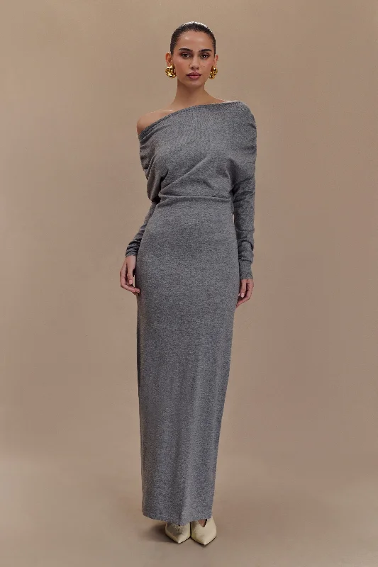 Jessie Cowl Neck Knit Midi Dress - Charcoal MarleCocktail Dress