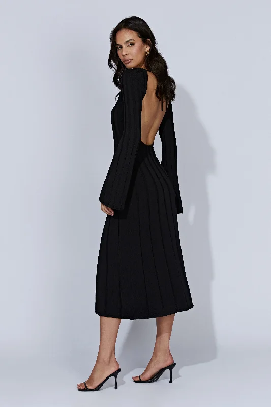 Juniper Flare Sleeve Knit Midi Dress - BlackDesigner Dress