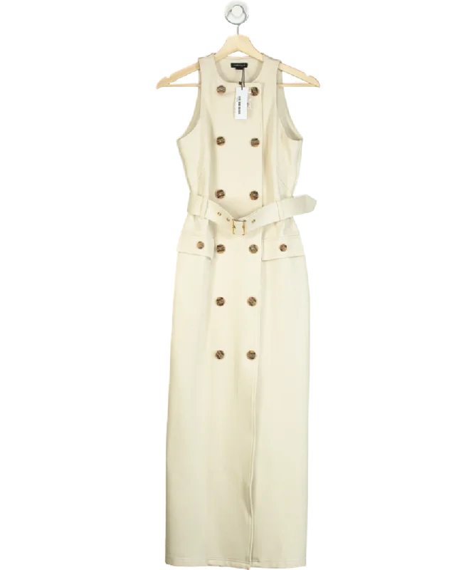 Karen Millen Cream Ponte Button Detail Belted Midi Dress UK XSOff-the-shoulder Dress