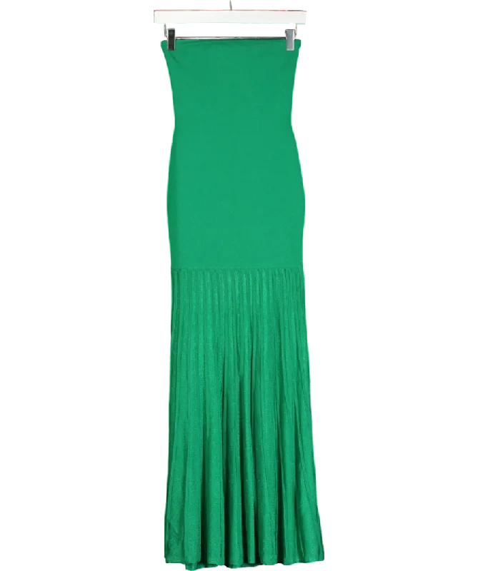 Karen Millen Green Viscose Blend Sheer Knit Bandeau Pleated Skirt Midaxi Dress UK XSSpaghetti Strap Dress