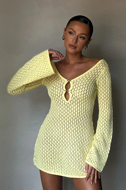 Kayleigh Crochet Knit Mini Dress - LemonSheer Dress