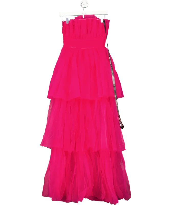 Lace & Beads Natalia Tulle Maxi Dress In Bright Pink UK 6Waterproof Dress