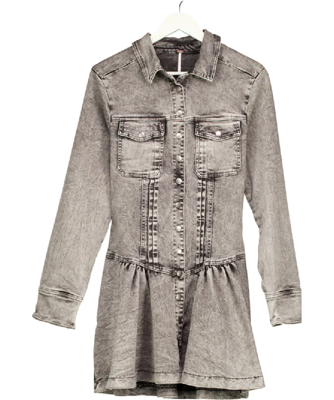 Free People Grey Roadhouse Denim Shirt Mini Dress UK MLeather Dress