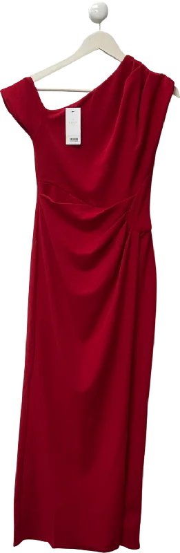 lipsy london Lipsy Red Off Shoulder Fit And Flare Asymmetrical Midi Dress UK 6Empire Waist Dress