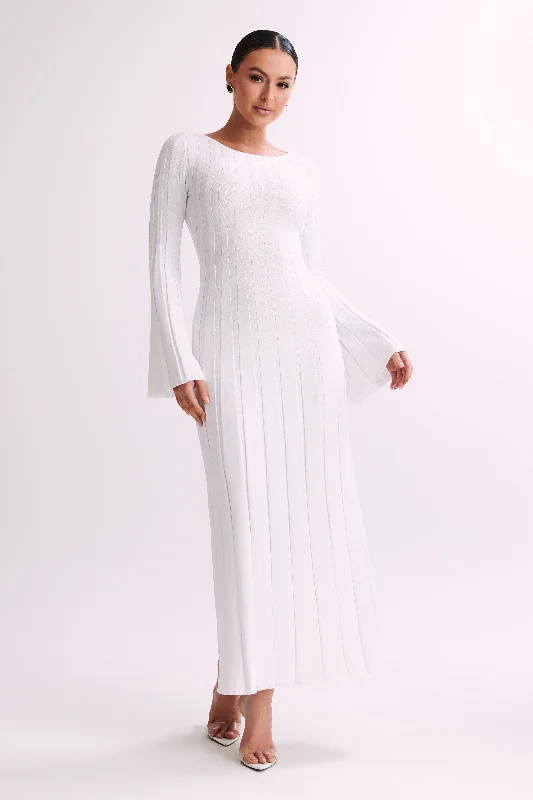 Mabel Long Sleeve Knit Maxi Dress - WhiteSilk Dress