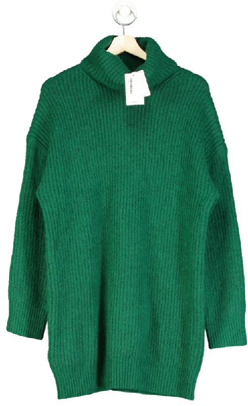 MANGO Green Ribbed Turtle Neck sweater Dress UK SPrinted Dress