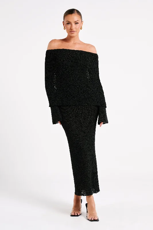 Marisol Off Shoulder Boucle Maxi Dress - BlackAsymmetrical Dress