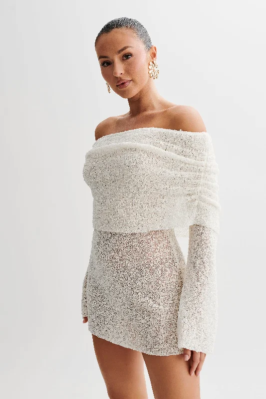 Marisol Off Shoulder Boucle Mini Dress - IvoryChiffon Dress