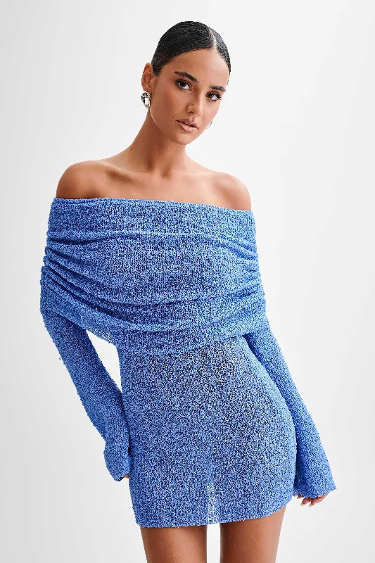 Marisol Off Shoulder Boucle Mini Dress - PeriwinkleCocktail Dress