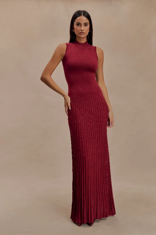 Mavis High Neck Pleated Maxi Dress - MahoganyFormal Dress