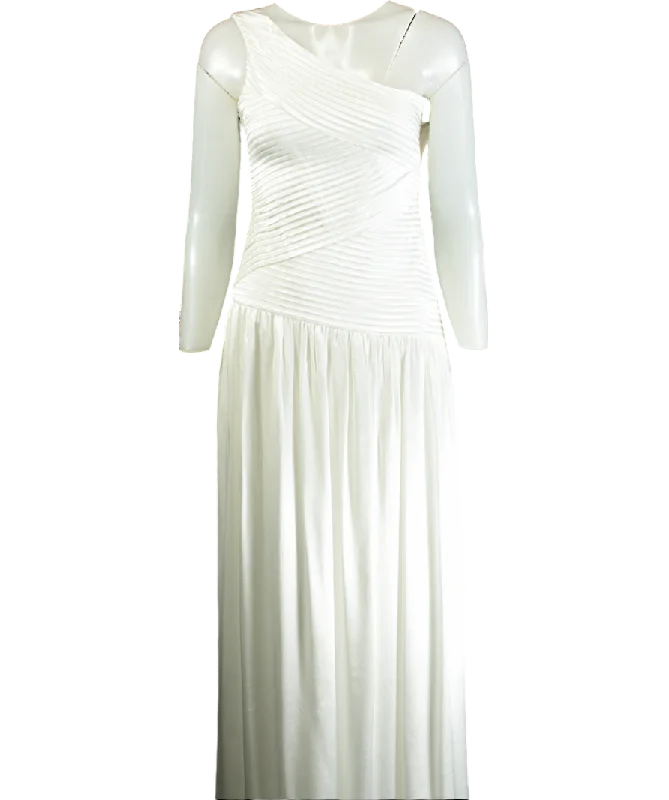 Meshki White Jenna One Shoulder Pleated Maxi Dress UK XSEvening Dress