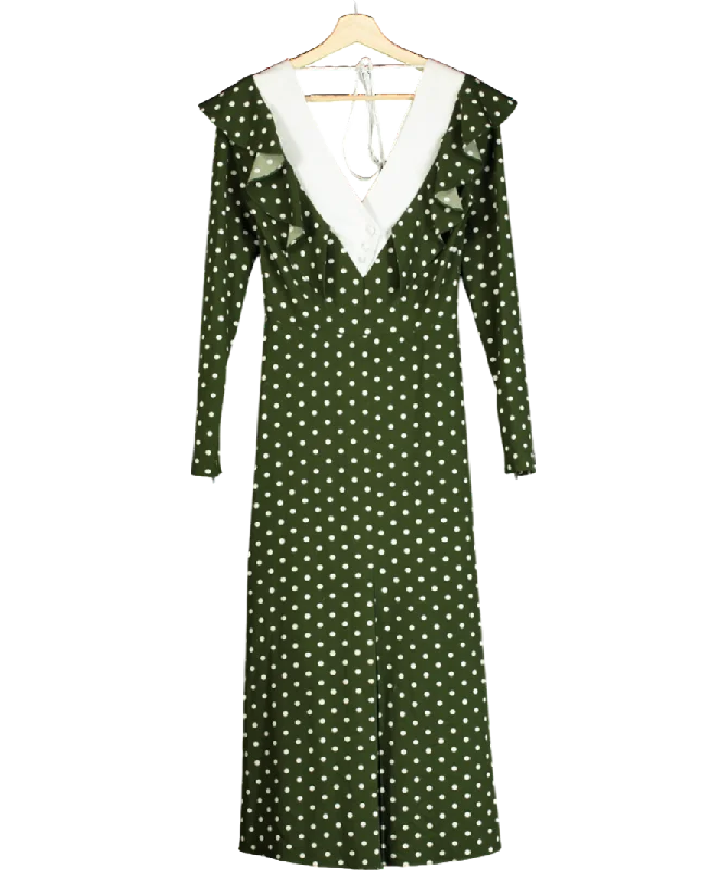 MUSE Green Polka Dot Tie Back Midi Dress UK 8Athletic Dress