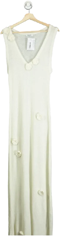 NA-KD Cream Knitted Flower Detail V-neck Maxi Dress UK MFit-and-Flare Dress