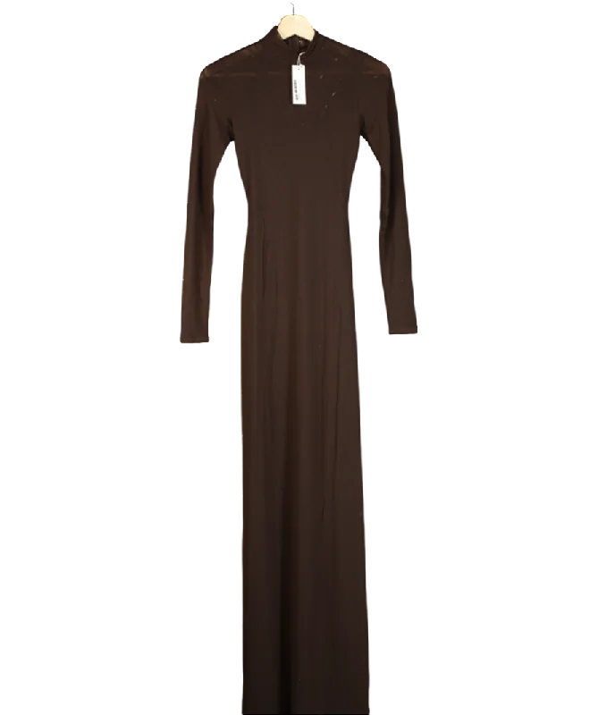 Naked Wardrobe Brown Smooth Mock Neck Maxi Dress UK SCap-sleeve Dress