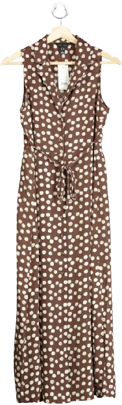 New Look Brown Polka Dot Pattern Sleeveless Midi Shirt Dress UK 8Modern Dress