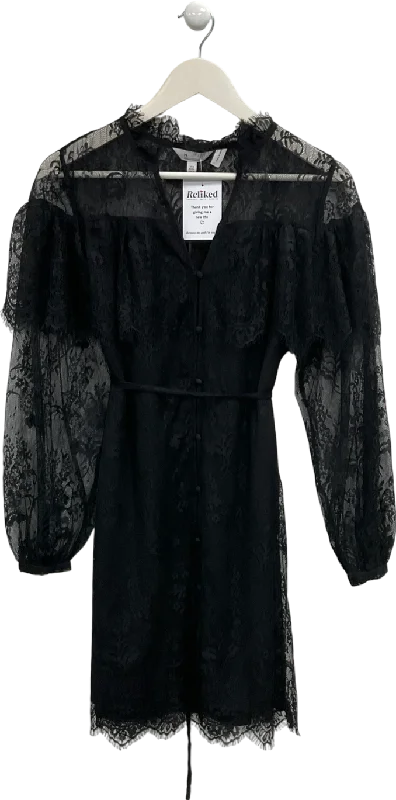 Next Black Long Sleeve Lace Shirt Dress UK 6Satin Dress