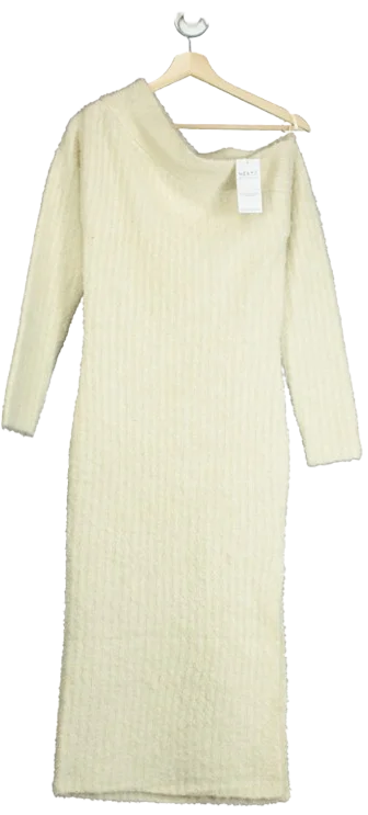 Next Cream Rochelle Humes Boucle Textured Off Shoulder Knitted Jumper Maxi Dress UK SSilk Dress