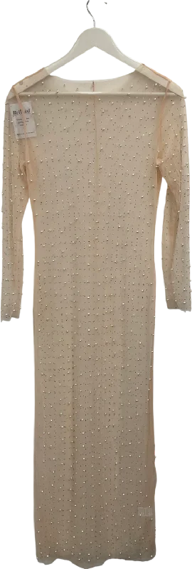 Nude Pearl And Dimante Embellished Mesh Dress UK SPolka-dot Dress