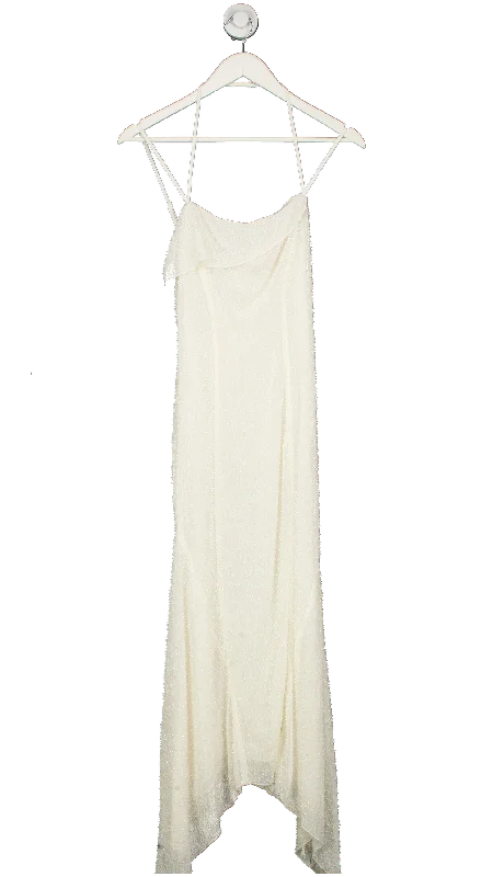 Oh Polly White Dole Embellished Hankerchief Hem Maxi Dress UK 8Gala Dress