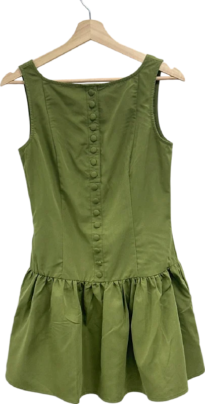 PrettyLittleThing Khaki Button Down Scoop Back Shift Dress UK 8Military Dress