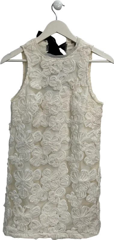 River Island Cream Floral Embroidery Mini Shift Dress UK 6Cap-sleeve Dress