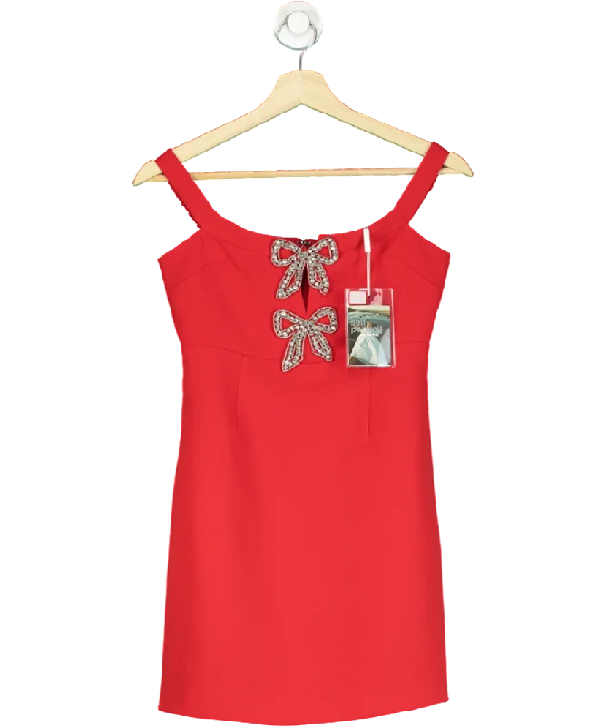 Self-Portrait Red Crepe Bow Mini Dress UK 6Party Dress