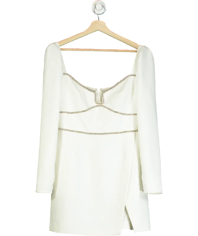 Self-Portrait White Embellished Long Sleeve Mini Dress UK 12Wedding Dress