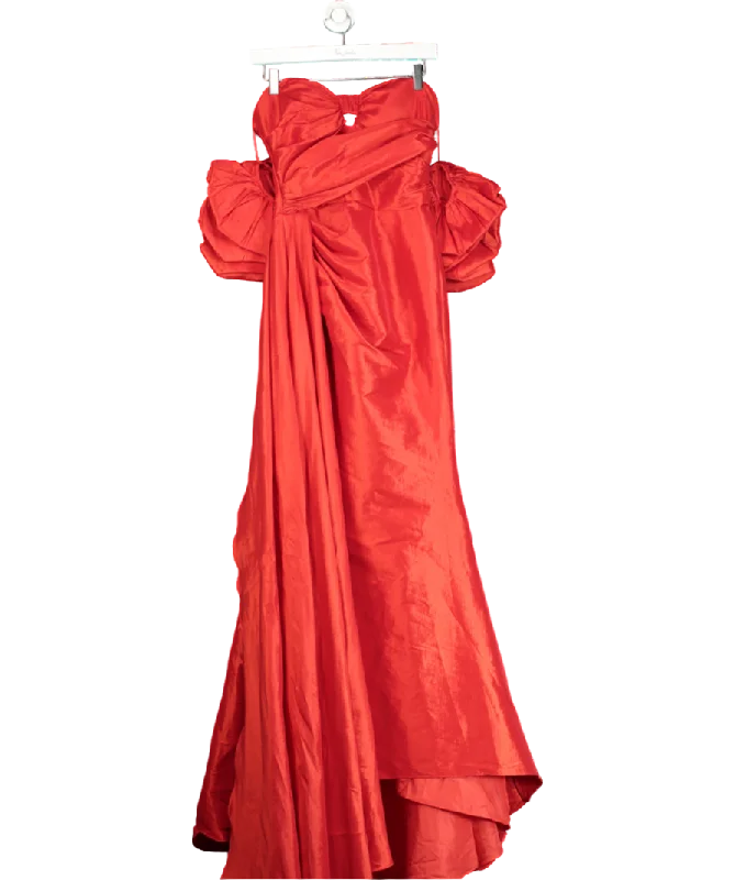 Smilprince Red Elegant Off-shoulder Puff Sleeve High Slit Sheath Long Dress UK XSCasual Dress