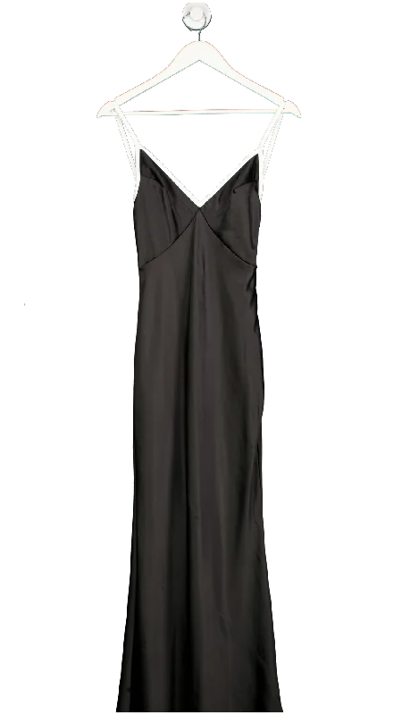 Sndys Black Satin Cami Plunge Maxi Dress UK XSFit-and-Flare Dress