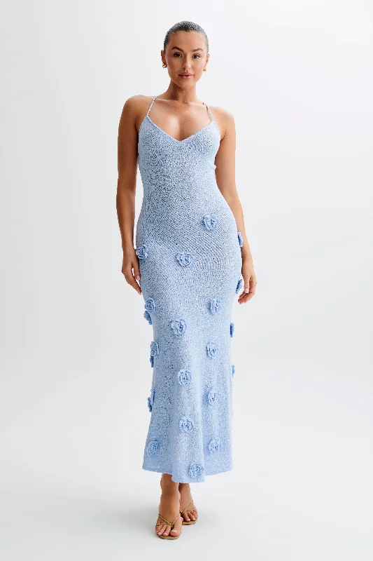 Suki Knit Maxi Dress With Flowers - Light BlueDance Dress