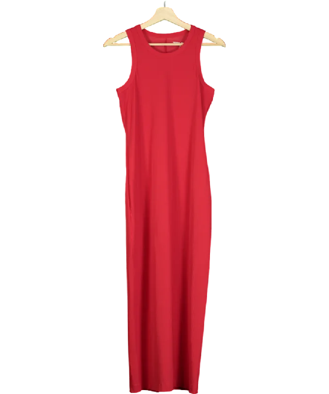 TRVL DRSS Red Ribbed Sleeveless Maxi Dress UK SUtility Dress