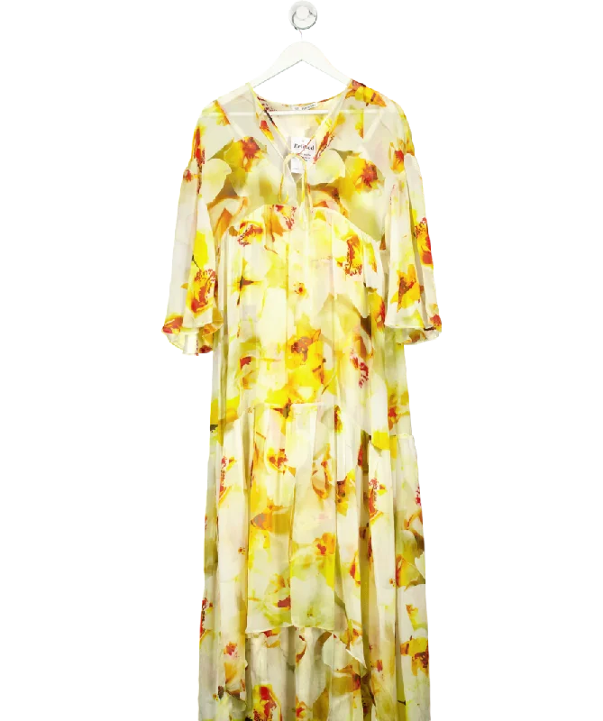 Uli Herzner Yellow Summer Silk Floral Print Maxi Dress UK S/MShort-sleeve Dress