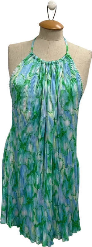 AsosBlue Green Halter Neck Pleated Dress UK XSPrinted Dress