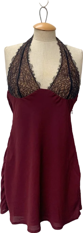 White Fox Burgundy Lace Halter Dress UK SCap-sleeve Dress