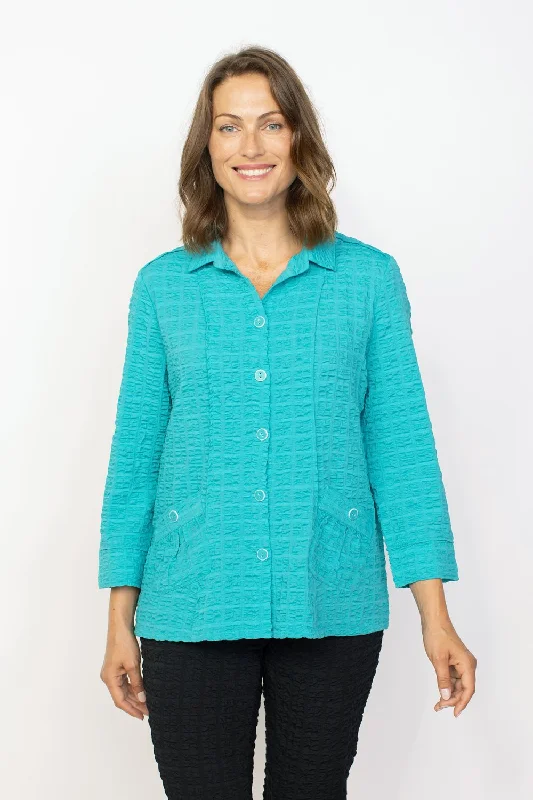 Habitat Sale, 23715 Pleat Pocket Pucker Shirt, Lake 50% Off Regular PriceTunicTopX