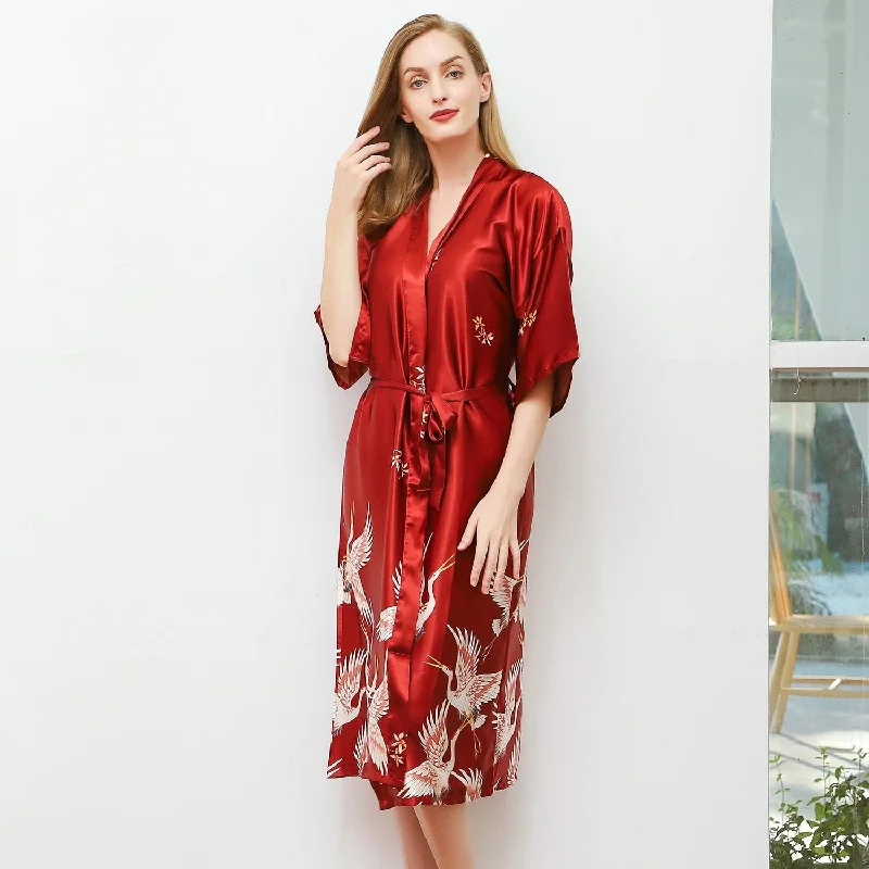 Sexy Women New Printed Robe Classic Red Animals Sleepwear Home Dress Bridesmaid Bride Wedding Robes Kimono Nightwear Bath GownTunicTopCanyon