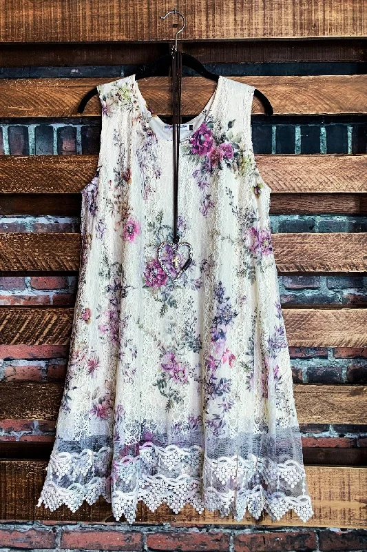 A LITTLE ENCHANTMENT ROSES LAYERED SLIP DRESS TUNIC IN  BEIGE & FLORALTunicTopJade