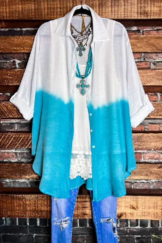 ALL DAY BEAUTIFUL & COMFY LIGHTWEIGHT SHIRT TUNIC TIE DYE BLUE & IVORYTunicTopAqua