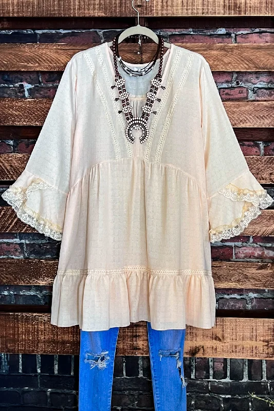 ALL THE PRETTY THINGS BEIGE LACE TRIM DRESS TUNICTunicTopEdge