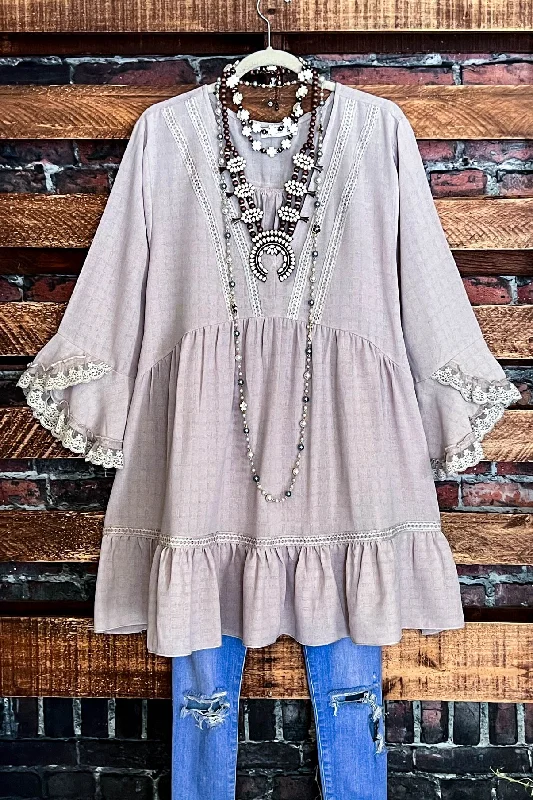 ALL THE PRETTY THINGS TAUPE LACE TRIM DRESS TUNICTunicTopPirate