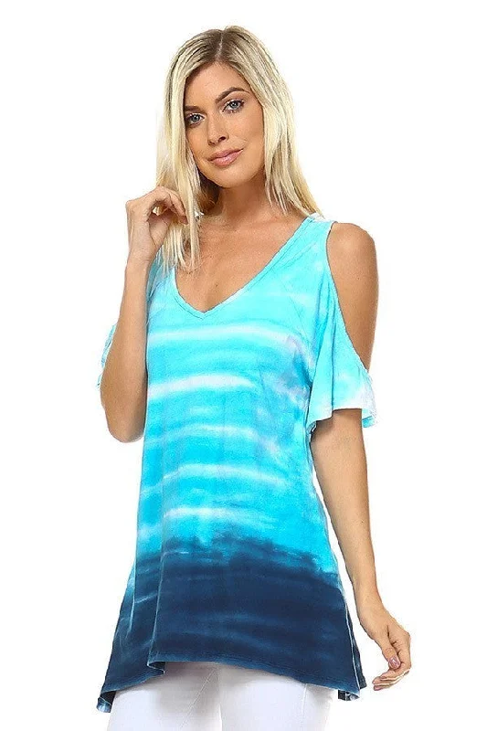 Aquamarine Tie Dye Cold Shoulder Tunic topTunicTopGladiator