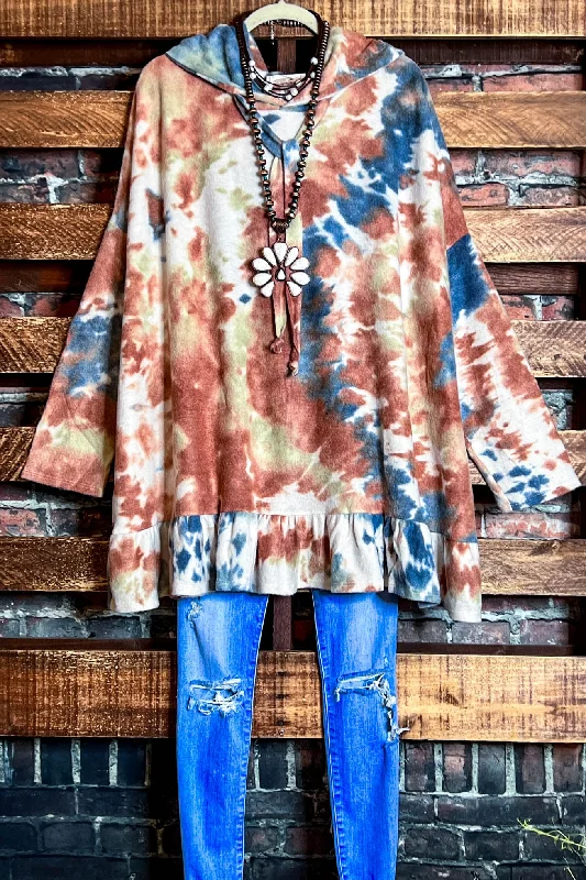 BEST DEFINITION OF COMFY & SOFT OVERSIZED SWEATER TUNIC TIE DYE BLUE & RUSTTunicTopCurrent